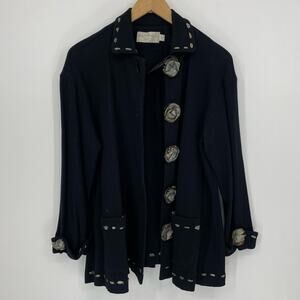 Taylor G Black Waffle Knit Floral Cardigan Sweater Unique Size Small